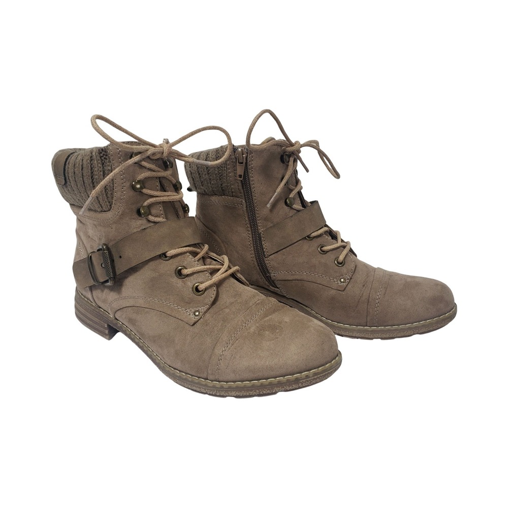 Limelight Vonn Womens Taupe Brown Faux Suede Knit Collar Combat Boots Size 9